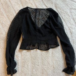 princess polly cropped part mesh long sleeve top with dots